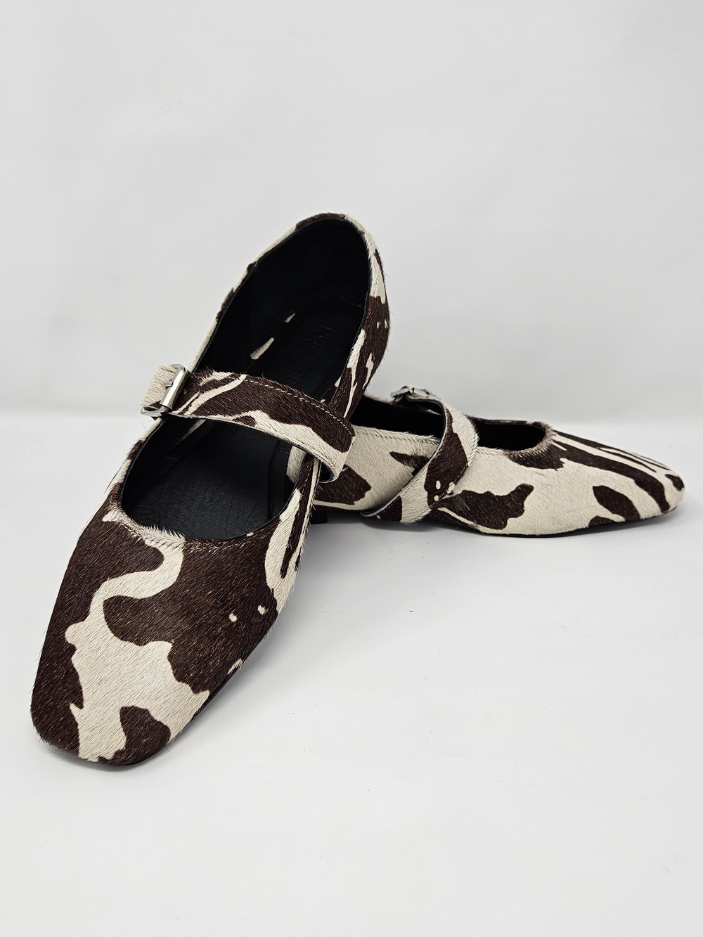 Simons Brown & Cream Cow-Print Mary Jane Flats with Buckle
